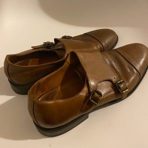 Zara brown leather double monk strap shoes